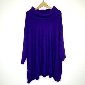 NWT Chico's Karmin Cowl Neck Sweater Purple XXL Cotton Silk Blend Poncho 3/4